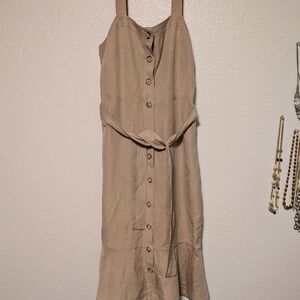 Banana Republic Beige Button-Front Midi Dress
